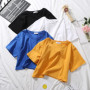 2025 Summer Short Sleeve T Shirts Women Cotton Solid T-shirt O Neck High Waist Crop Top Tee Female Casual Loose T Shirt