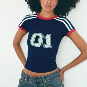 Streetwear Y2k Cropped Top Chic Patchwork Number Print Short Sleeve Slim-fitting Tee Shirts 2024 Summer Women Casual T-shirt 90s