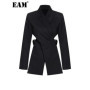 EAM Women Black Cross Bandage Short Blazer New Lapel Long Sleeve Loose Fit Jacket Fashion Tide Spring Autumn 2026 1T126