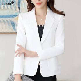 Pockets Button Skinny Notched Thin Spring Summer Solid Color Blazers Formal Office Lady Elegant Fashion Casual Women's Clothing