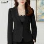 Pockets Button Skinny Notched Thin Spring Summer Solid Color Blazers Formal Office Lady Elegant Fashion Casual Women's Clothing