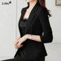 Pockets Button Skinny Notched Thin Spring Summer Solid Color Blazers Formal Office Lady Elegant Fashion Casual Women's Clothing