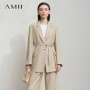 AMII Office Lady Solid Blazers 2025 Autumn New Long Sleeves Loose Coat Notched Business Jacket Belt Women's Clothing 12543025