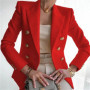 Women's Elegant Metal Buckle White Suit Jacket Casual Office lady Blazer High-end Feel Western-style Clothe