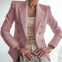 Women's Elegant Metal Buckle White Suit Jacket Casual Office lady Blazer High-end Feel Western-style Clothe