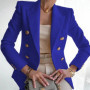 Women's Elegant Metal Buckle White Suit Jacket Casual Office lady Blazer High-end Feel Western-style Clothe