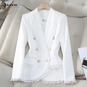 NAVIU Black White Slim Casual Thick Commuter Jacket Suit Women's Autumn Winter New Business Long Sleeve Blazer Office Lady Coat