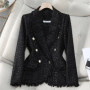 NAVIU Black White Slim Casual Thick Commuter Jacket Suit Women's Autumn Winter New Business Long Sleeve Blazer Office Lady Coat