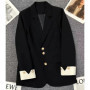 Cream Elegant Suit Jacket Women Fashion Straight Career Single Breasted Blazer Outwear Black Basic Office Lady Chic Suit Coat