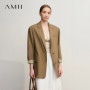 AMII Women's Jacket 2025 Autumn New Commuter Elegant Solid Loose Top Women Long Sleeves Single Breasted Blazer Ladies 12553060