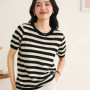Women's Short Sleeve O-Neck T-Shirt 100 Cotton Knitted Hollow out Basic Fashionable Design Comfortable Fit Casual Top