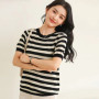 Women's Short Sleeve O-Neck T-Shirt 100 Cotton Knitted Hollow out Basic Fashionable Design Comfortable Fit Casual Top