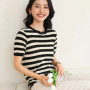 Women's Short Sleeve O-Neck T-Shirt 100 Cotton Knitted Hollow out Basic Fashionable Design Comfortable Fit Casual Top