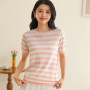 Women's Short Sleeve O-Neck T-Shirt 100 Cotton Knitted Hollow out Basic Fashionable Design Comfortable Fit Casual Top