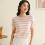 Women's Short Sleeve O-Neck T-Shirt 100 Cotton Knitted Hollow out Basic Fashionable Design Comfortable Fit Casual Top
