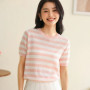 Women's Short Sleeve O-Neck T-Shirt 100 Cotton Knitted Hollow out Basic Fashionable Design Comfortable Fit Casual Top