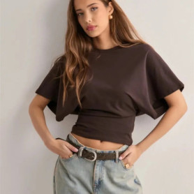 2026 Fashion Summer Simple Matching T-shirt Round Neck Pullover Tops Short Sleeve Waist Slim Solid Loose Casual Women's Cothing