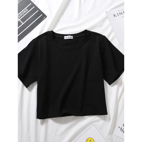 2024 Summer Short Sleeve T Shirts Women Cotton Solid T-shirt O Neck High Waist Crop Top Tee Female Casual Loose T Shirt