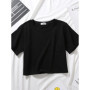2024 Summer Short Sleeve T Shirts Women Cotton Solid T-shirt O Neck High Waist Crop Top Tee Female Casual Loose T Shirt