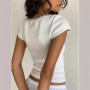 y2k Vintage Baby Tee Cottage Lace Trim Knitted T-Shirt Summer Square Neck Short Sleeve Tee Shirt Women White Milkmaid Crop Top