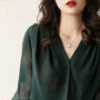Elegant Summer Gauze Long Sleeve Solid Color Button V-neck Blouses Straight Loose Chiffon Thin Comfortable Women's Clothing 2022