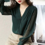 Elegant Summer Gauze Long Sleeve Solid Color Button V-neck Blouses Straight Loose Chiffon Thin Comfortable Women's Clothing 2022
