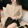 1pcs Woman Spring Autumn French Style Elegant Shirts Lady Fashion White Shirt Female Casual Long Sleeve Half High Collar Tops