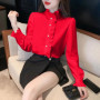 1pcs Woman Spring Autumn French Style Elegant Shirts Lady Fashion White Shirt Female Casual Long Sleeve Half High Collar Tops