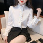 1pcs Woman Spring Autumn French Style Elegant Shirts Lady Fashion White Shirt Female Casual Long Sleeve Half High Collar Tops