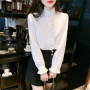 1pcs Woman Spring Autumn French Style Elegant Shirts Lady Fashion White Shirt Female Casual Long Sleeve Half High Collar Tops