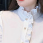 1pcs Woman Spring Autumn French Style Elegant Shirts Lady Fashion White Shirt Female Casual Long Sleeve Half High Collar Tops