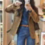 Spring Autumn Women Solid Color Blazer Outwear Female Long Sleeves Corduroy Suit Coat Ladies Single Breasted Buckle Tops Jacket