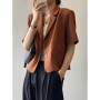 Zoki Elegant Casual Blazers Women Short Sleeve Loose S-3Xl Suit Coat Tops Korean Summer Fashion Solid Sweet Simple Blazers New
