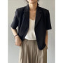 Zoki Elegant Casual Blazers Women Short Sleeve Loose S-3Xl Suit Coat Tops Korean Summer Fashion Solid Sweet Simple Blazers New