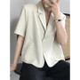 Zoki Elegant Casual Blazers Women Short Sleeve Loose S-3Xl Suit Coat Tops Korean Summer Fashion Solid Sweet Simple Blazers New