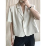 Zoki Elegant Casual Blazers Women Short Sleeve Loose S-3Xl Suit Coat Tops Korean Summer Fashion Solid Sweet Simple Blazers New