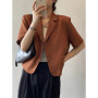 Zoki Elegant Casual Blazers Women Short Sleeve Loose S-3Xl Suit Coat Tops Korean Summer Fashion Solid Sweet Simple Blazers New