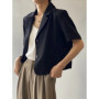 Zoki Elegant Casual Blazers Women Short Sleeve Loose S-3Xl Suit Coat Tops Korean Summer Fashion Solid Sweet Simple Blazers New