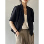 Zoki Elegant Casual Blazers Women Short Sleeve Loose S-3Xl Suit Coat Tops Korean Summer Fashion Solid Sweet Simple Blazers New