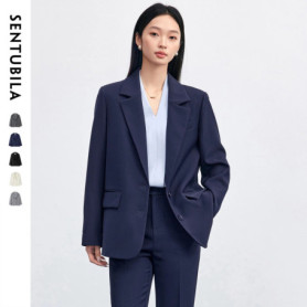 SENTUBILA Solid Blazers for Woman 2026 Autumn Notch Lapel Single-breasted Two-button Straight Loose Fit Tailored Coat 153XC8811X