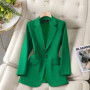 2024 New Green Blazer Women Formal Coat Female Long Sleeve Single Button Straight Jacket Office Ladies Work Wear Blazer Tops 4XL