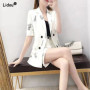 Double-breasted Solid Skinny Button Formal Office Lady Tops Fashion Blazers Summer Thin Women's Clothing Printing Casual Notched