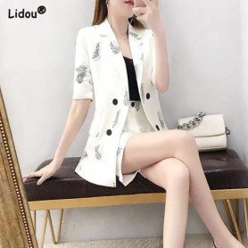 Double-breasted Solid Skinny Button Formal Office Lady Tops Fashion Blazers Summer Thin Women's Clothing Printing Casual Notched