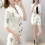 Double-breasted Solid Skinny Button Formal Office Lady Tops Fashion Blazers Summer Thin Women's Clothing Printing Casual Notched