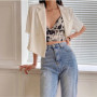 Blazers Women Casual Crop Outwear Summer All-match Korean Style Temperament Short Sleeve Office Lady Streetwear Double Breasted