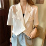 Summer Short Sleeve Irregular Black Blazers Women Fashionable Ulzzang Office Lady Double Breasted Crop Tops Loose Outwear Suits