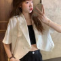 Summer Short Sleeve Irregular Black Blazers Women Fashionable Ulzzang Office Lady Double Breasted Crop Tops Loose Outwear Suits