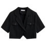 Summer Short Sleeve Irregular Black Blazers Women Fashionable Ulzzang Office Lady Double Breasted Crop Tops Loose Outwear Suits
