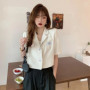 Short Sleeve Blazer Jacket Ladies Summer 2025 New Thin Notched Collar Suit Coat Women Casual Wild Black White Short Outwear Tops