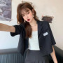 Short Sleeve Blazer Jacket Ladies Summer 2025 New Thin Notched Collar Suit Coat Women Casual Wild Black White Short Outwear Tops